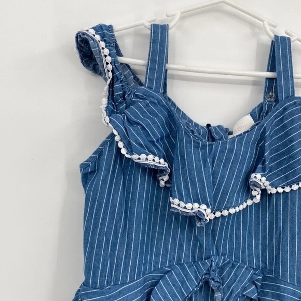 BCBGirls Stripes Off-The-Shoulder Ruffle Trim Summer Dress Blue Size M 10/12